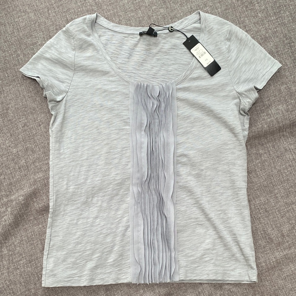 Talbots Petites Women’s Small S New Gray Raw Pleats Short Sleeve Blouse T-Shirt